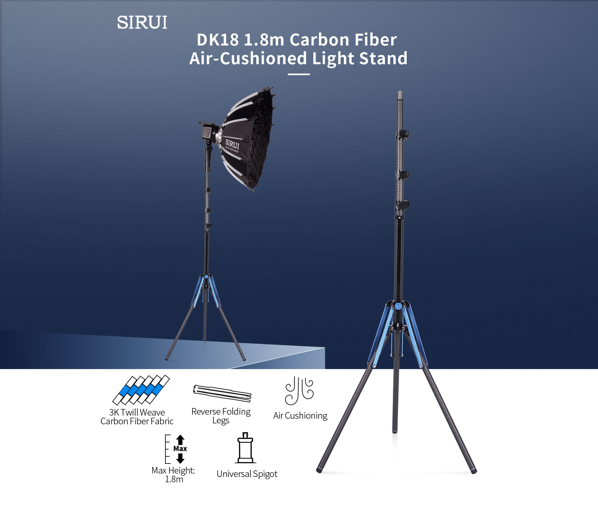DK18 1.8m Carbon Fiber Air-Cushioned Light Stand